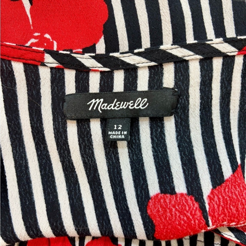 Madewell Black and White Striped Floral Print Faux Wrap Dress - Picture 8 of 12